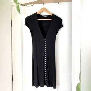 Reformation Ryder Ribbed Mini Dress Black V-Neck Buttons Size Small GUC